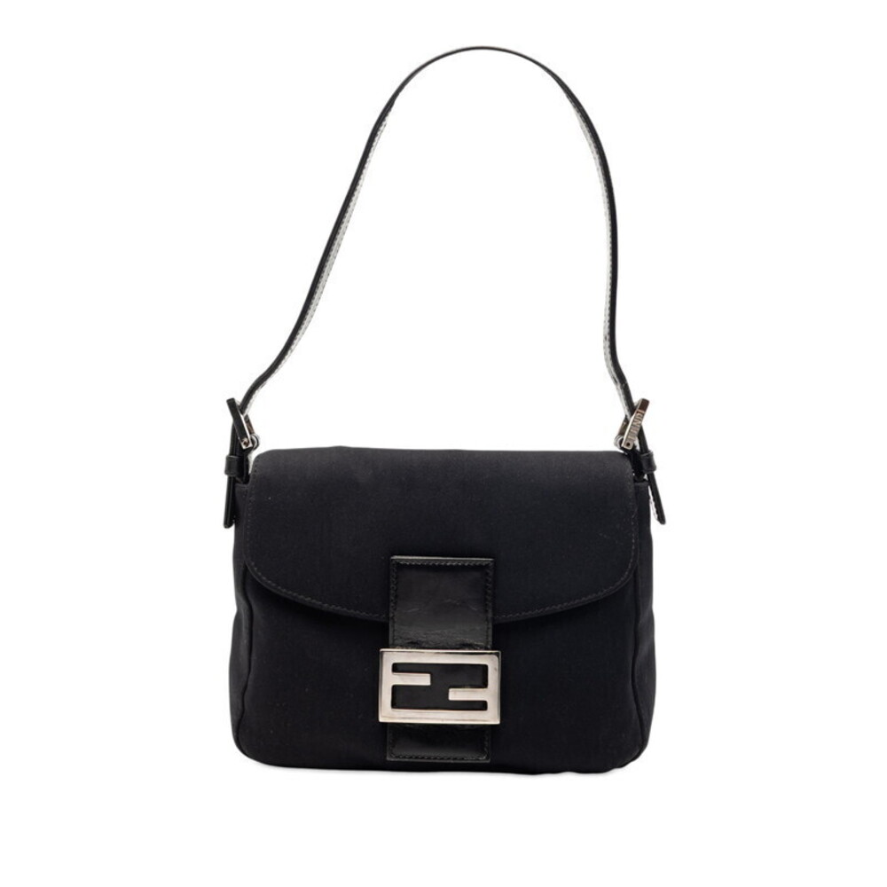 Fendi Mamma Bucket Handbag Shoulder Bag Black Canvas Leather